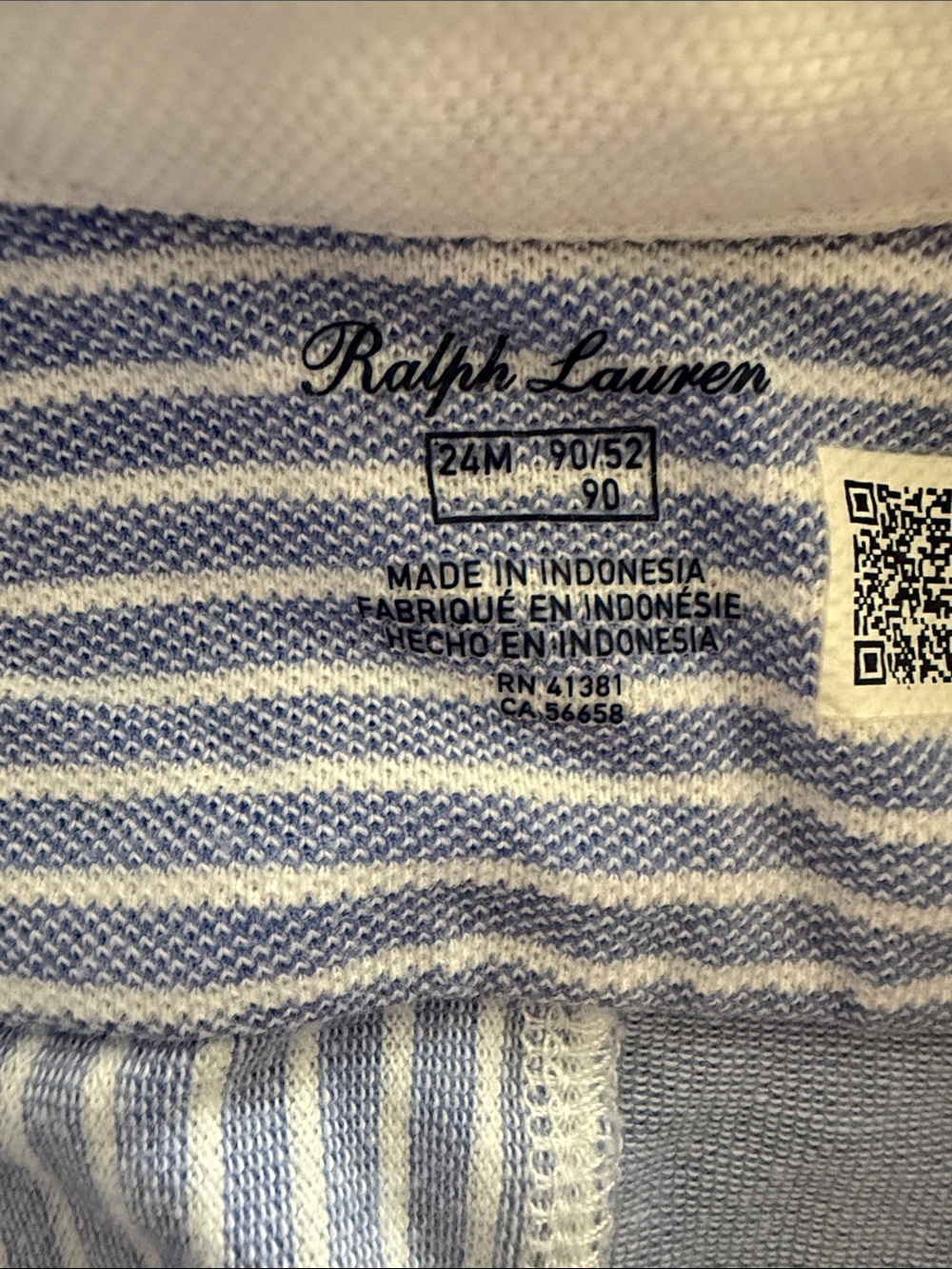 Polo by Ralph Lauren Light Blue & White Striped Baby Polo Romper - Picture 2 of 3